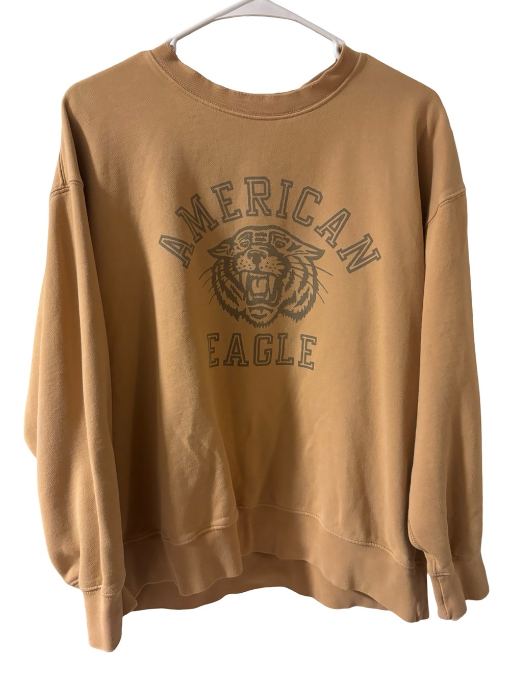 American Eagle Vintage Tan Graphic Crewneck Sweatshirt with Tiger Logo Medium